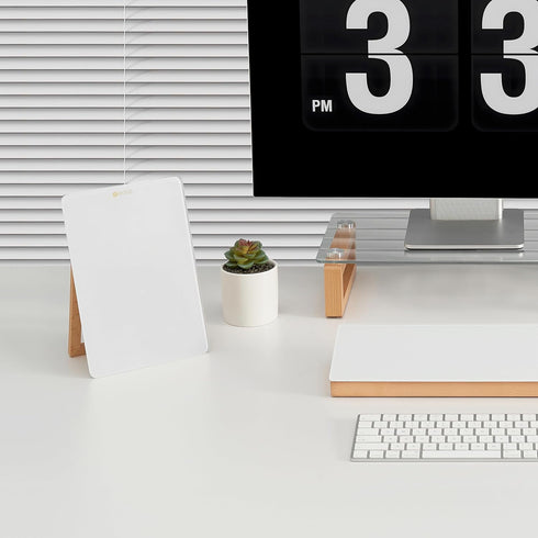 Desktop Glass Whiteboard with Reversible Wood Stand, Mini Dry Erase Easel 9.5"x6.7" for Desk, Accessories Included
