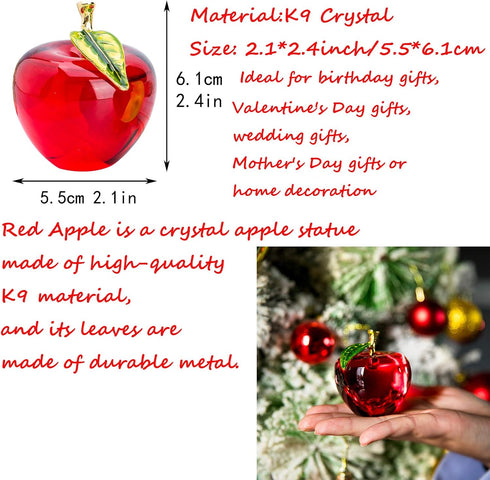 H&D Glaze Crystal Apple Paperweight Craft Decoration, Red