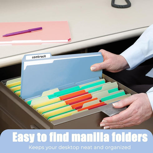 HABGP 100 Pcs Manilla Folders - 8.5 x 11 Inch, 1/3-Cut Tab Colored File Folders for School Business Office