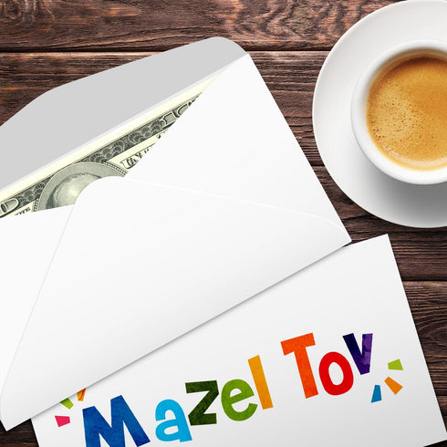 Mazel Tov Envelopes for Money, Check, Currency Holder | Jewish Greeting Envelopes for Cash, 3-5/8" x 6-1/2" | 25 Pack