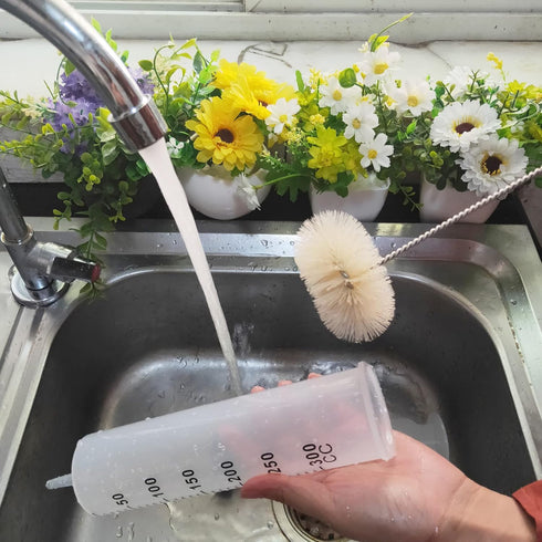 Coralpearl Stainless Steel Soda Bottle Cleaning Brush Set, Long Handle, Natural Boar Bristle for Narrow Neck Bottles