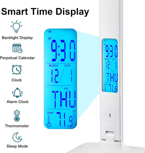LAOPAO Desk Lamp with Wireless Charger: USB Charging Port, Table Lamp with Clock, Desk Lamps for Home Office College