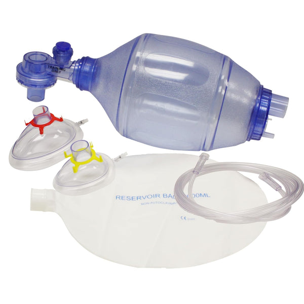 MCR Medical CPR Training Bag Valve Mask (BVM) ADULT/CHILD in Mesh Bag,
