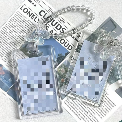Photocard Holder Keychain, Clear Acrylic Butterfly Kpop Photo Card Holder, Cute Badge Holder for Card Collection