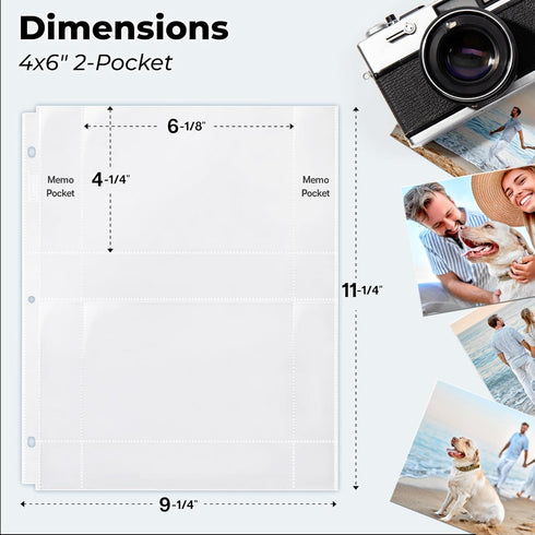Dunwell 4x6 Photo Sleeves for 3-Ring Binder, 25 Pack for 100 Pictures, Acid-Free Poly Refill Pages
