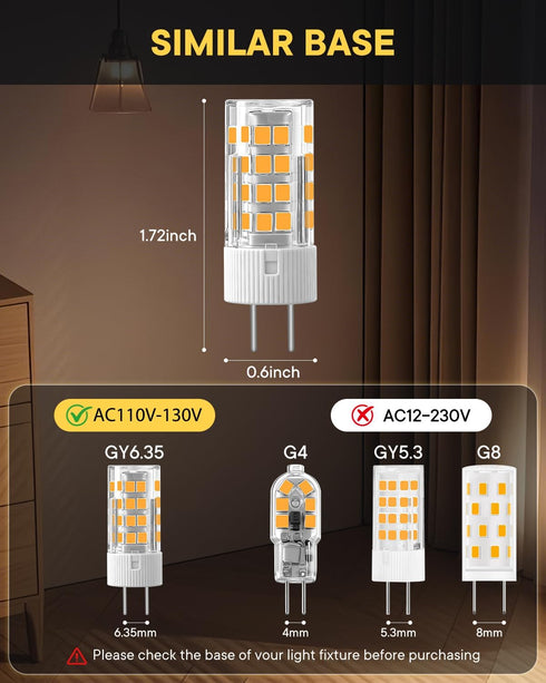 3-Pack GY6.35 Bulbs AC110V-130V GY6.35 T4 3.5W(35W Bulb 350LM,for counters,Chandelier 3000K) LED Bi-pin Base JCD Type