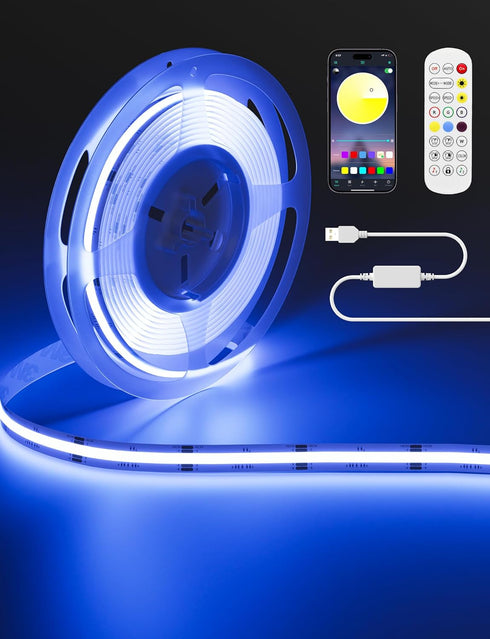 MIWISE 5V USB RGB COB LED Strip Light,9.84ft/3m Tape Lights,RF & App