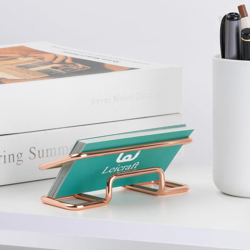 Business Card Holder for Desk, Cute Metal Card Organizer, Office Accessories for Men and Women, Rose Gold