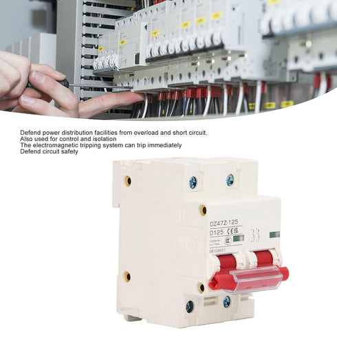 DC Miniature Circuit Breaker, 2 Pole 1000V 125Amp Isolator for Solar PV System, 35mm DIN Rail Installation PV Circuit Breaker, Voltage Arrester Device (Red)