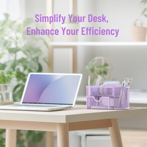 SUPEASY Mesh Desk Organizer, Desk Accessories & Workspace Organizers with Drawers, Pencil Holder for Desk with 9 Compartments for Office Suppliess, 8.6 x 4.3 x 4.1 Inch, Purple by SUPEASY