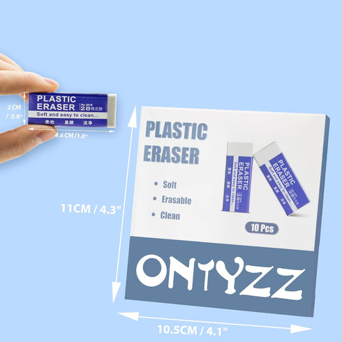 ONTYZZ 10 Pcs White Erasers, Soft Art Erasers, Large White Erasers for Office Writing and Drawing