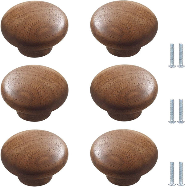 PIYYQNY Cupboard Handles 6 Pack Natural Wood Cabinet Pulls Drawer Wardrobe Wooden Handles