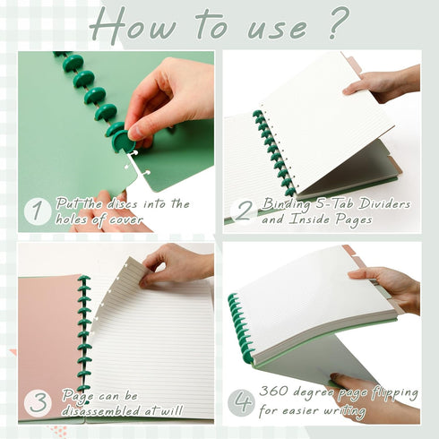 Glenmal 4 Sets 8.5 x 11 Inches Bound Notebook - Customizable Notebook with Discs, 5 Tab Dividers, College Ruled Pages