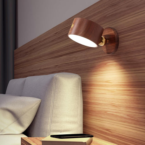 1-Pack 360 Dimmable LANDGOO Wood Wall Sconce, Sapele Wood Magnetic Rotatable Cordless Bedside Lamp, Rechargeable & LED