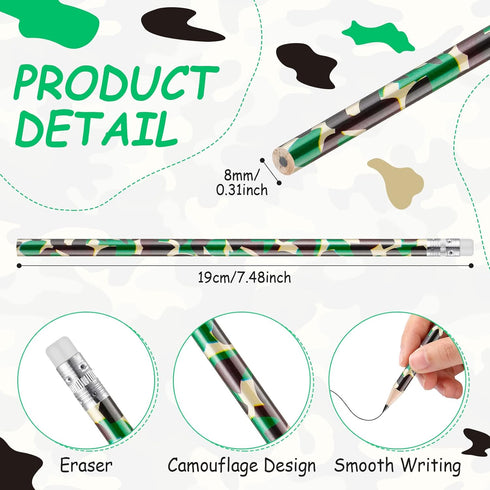 Chivao 50 Pack Camouflage Tactical Pencils, Camo Party Favors, Army Decorations for Teachers School Supplies