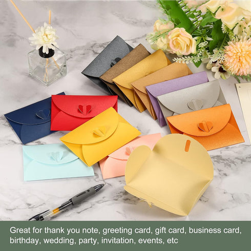 YOKIVE 50 Pack Mini Envelopes, Heart Shaped Clasp | Small Gift Card Holder for Weddings Parties
