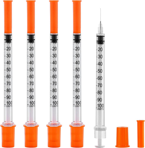 1ml Syringe with Needle, 1cc 30G 1/2 Inch, Individually Wrapped, Pack of 100