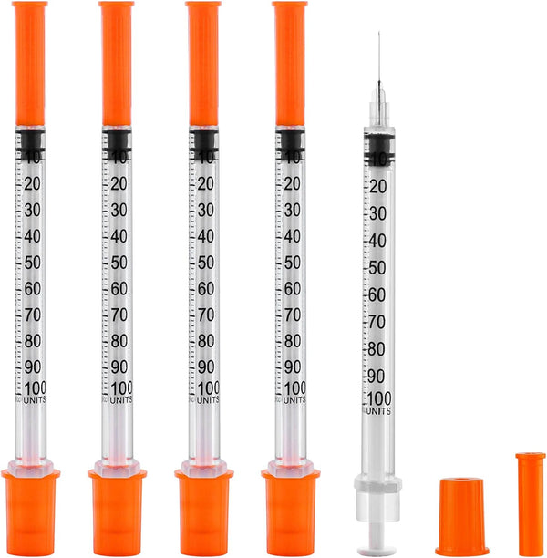 1ml Syringe with Needle, 1cc 30G 1/2 Inch, Individually Wrapped, Pack of 100