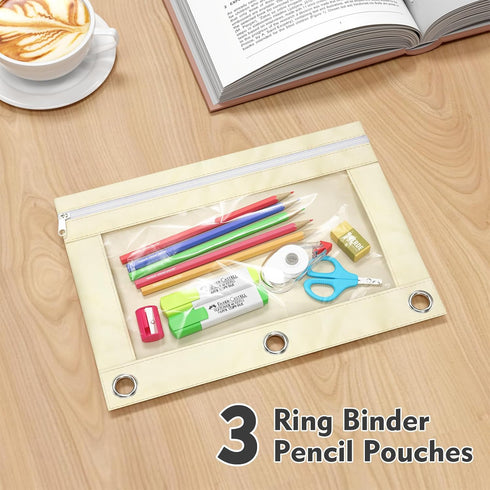 DoDoMagxanadu 20 Pack Binder Pencil Pouches, Pencil Pouch for 3 Ring Binder with Zipper Pulls, Clear Window Pencil Case