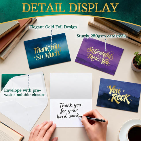 50 Pack 4" 6" Gold Foiled Employee Appreciation Cards with Envelopes and Stickers, x Thick Employee Thank You Cards