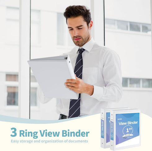 SUNEE 3 Ring Binder 1 Inch, 12 Pack Clear View PVC-Free Binders for School or Office Supplies, White