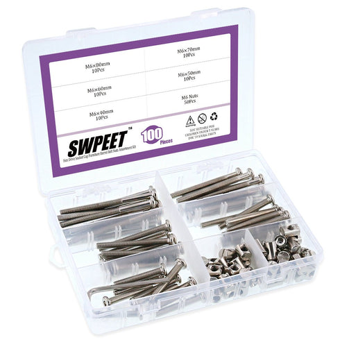 Swpeet 100Pcs M6 40/50/60/70/80mm 1 Crib Hardware Screws, Nicked Plated Hex Socket Head Cap Crib Baby Bed Bolt