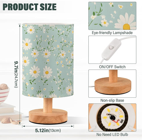 ALAZA Bedside Table Lamp for Bedroom Daisy Floral Nightstand LED Light Lamps with USB Port Linen Fabric Shade Table