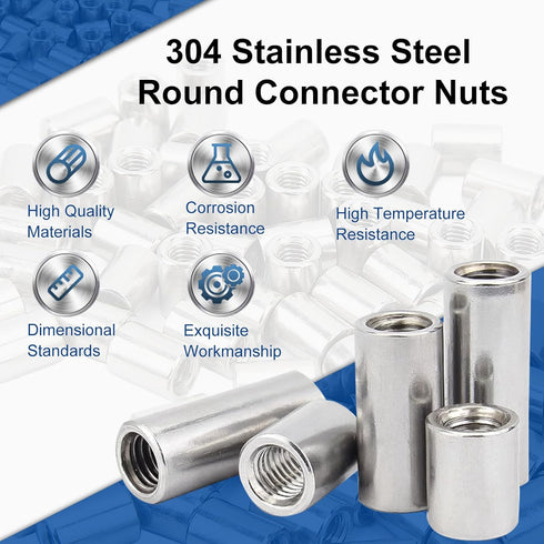 MroMax 5Pcs M6 Round Connector Nuts - 304 Stainless Steel Rod Coupling Nuts for Camera Pan, Lamp Bracket