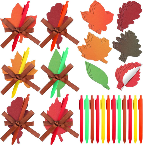 Geyee 24 Pack Fall Leaves Sticky Notepad Set - Autumn Leaf Shaped Sticky Notes with Pen for Kids and Office