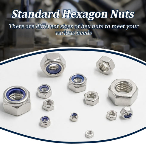 Vifmy Kit(360Pcs)M3 M4 M5 M6 M8 M10 M12 Sets,Bright Metric Hex Nuts&Locknuts Assortment Stainless Steel Assorted Hex