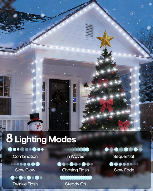 66FT 200LED 1800mAh IP67 8 ICRGB Solar Rope Lights, Outdoor Waterproof Solar Lights with Remote, String Light