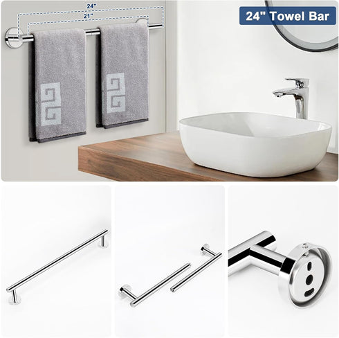 5 Set SUS304 24" NearMoon Pieces Bathroom Hardware Thicken Stainless Steel-Towel Rack Kit Include Towel Rod + Bath