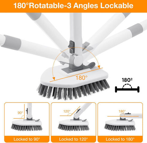 4 1 in Shower Scrubber Cleaning Brush, Tub and Tile Scrubber with Long Handle, Grout Brush Stiff Bristles Scrub Sponge