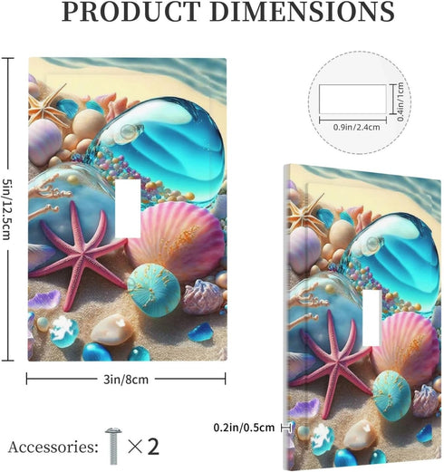 Beach Starfish Seashell Nautical Light Switch Cover, Decorative Single Toggle Wall Plate for Home Decor