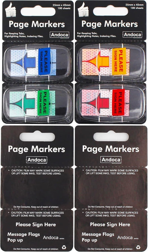 Please Sign Here Message Flags Assorted Color, 400 Pages Total, 0.98 x 1.77 Inch Wide, Easy to Post, 50 Flags/Dispenser, 8 Dispensers/Pack