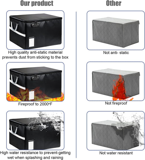 Fireproof Document File Organizer Box, Portable Storage Filing Cabinet Box with Lock for Hanging Letter/Legal Folder,