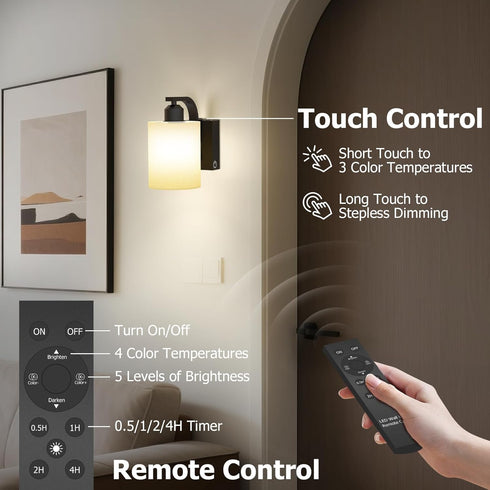 Set 2, 6000mAh iThird Wall Sconce Battery Operated of Rechargeable Wall Lights with Touch Control and Remote Control