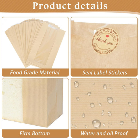 13.7x8.3x3.5in 50 Pack Aimyoo Homemade Sourdough Bread Bags, Stripe Bakery Bags with Window & Seal Stickers