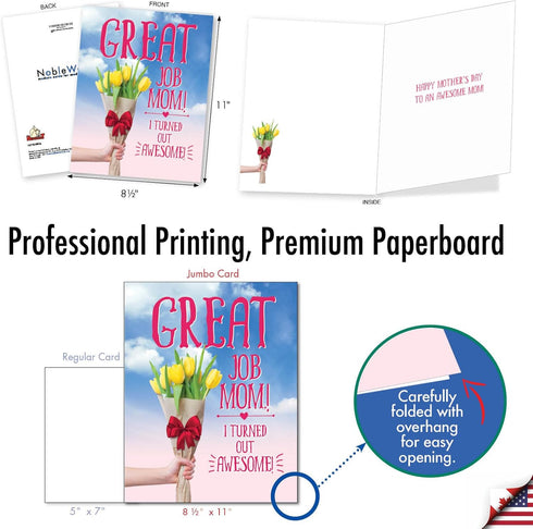 NobleWorks Jumbo Card for Mothers Day, 8.5 x 11 Inch, Funny Card of Appreciation, Great Job Mom