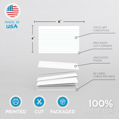 Home Advantage 4x6 Ruled Index Cards - 50 Pack Lined Notecards Made with Heavy Duty Cardstock for Flashcards