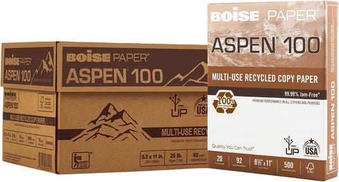 Boise 100 1 (8.5" 11"), 500 20 Lb, 92 ASPEN Multi-Use Printer & Copy Paper, Ream, White, Letter x Sheets Per Ream, Bri