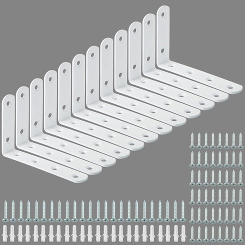 Alise 12 Pack Floating Shelf Brackets,White Heavy Duty L Bracket Corner Brace,Stainless