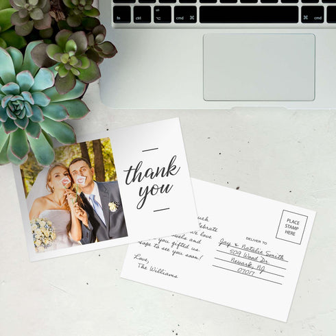 50 4" 6" SBLABELS Personalized Photo Script Thank You Postcards / Custom Appreciation Classic Mailing Postcards / x