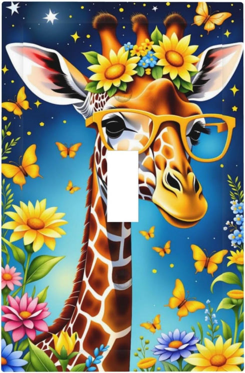 HTSAHKV Colorful Giraffe Flowers Wall Plate Light Switch Cover Single Gang Outlet Faceplate