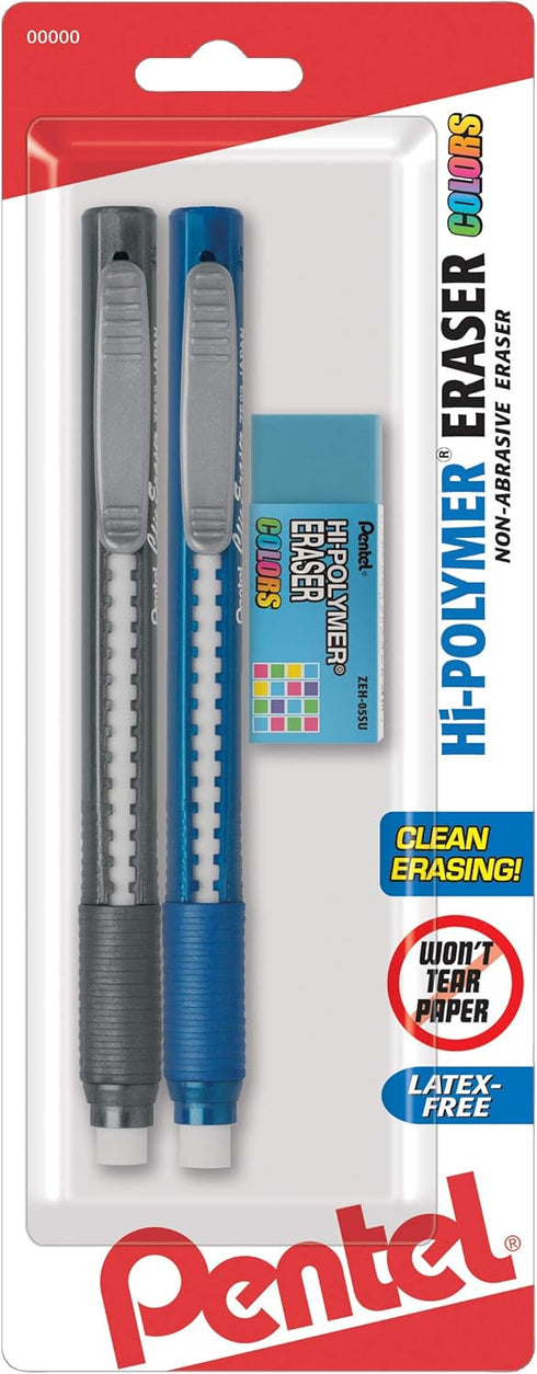 Pentel 3 Eraser Pack - 2 Clic Erasers, 1 Small Block Eraser