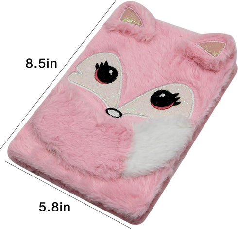 BOLLEY JOSS Lovely Animals Notebook, Kids Plush Diary for Girls Teens, Fuzzy Journal Writing Pad A5 Lined 160 Pages