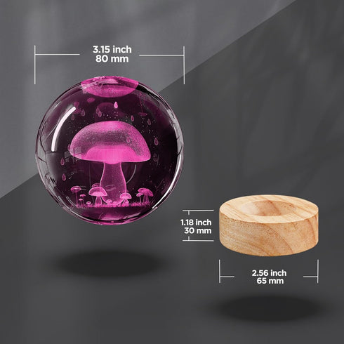 Oriamde 3D 3.15 inch 16 Mushroom Crystal Ball Night Light Glass Ball Lamp with Color Changing Wooden Base and Remote