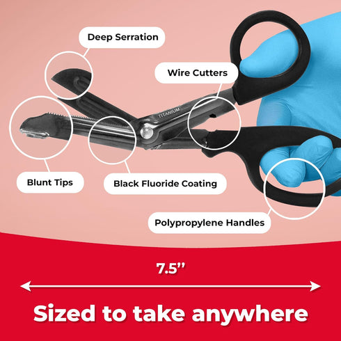 Ever Ready First Aid Titanium Bonded Bandage Shears, 7 1/4" Bent, Tactical Stealth Black