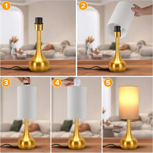 3-Way Dimmable, (Bulb Touch Gold Table Lamp for Nightstand, Space Saving & No Assembly Required, Upgraded Small Bedside