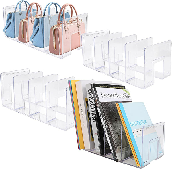 LOEQIAN 4 Pack Clear Acrylic Desk File Sorter, Purse Organizer Clutch Divider, Mesh Folder Office Supplies Stand, 4